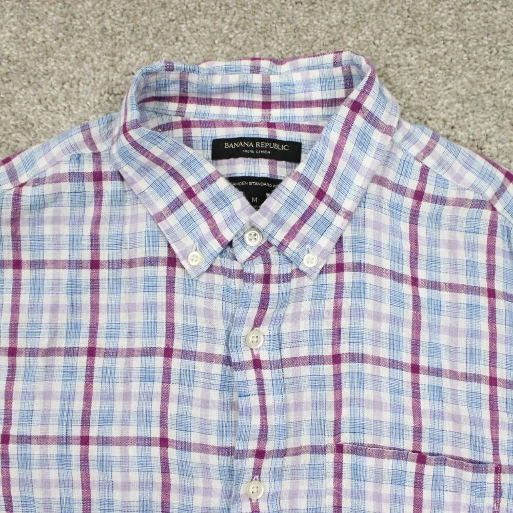 Banana Republic Camden Standard Fit Shirt Mens Medium‎ Red/Blue 100% Linen L/S